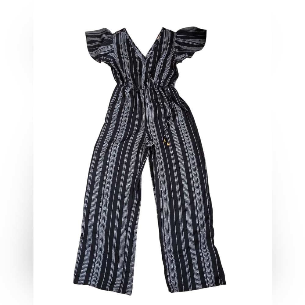 Indulge Wide Leg Butterfly Sleeve Black & White Boho Print Jumpsuit Size M